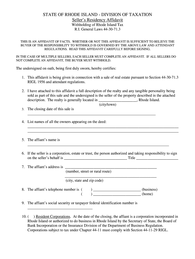 Rhode Island Affidavit  Form