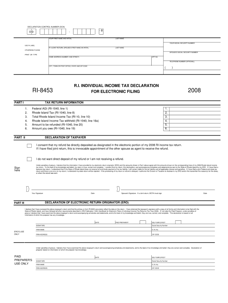 RI 8453 Tax Ri  Form