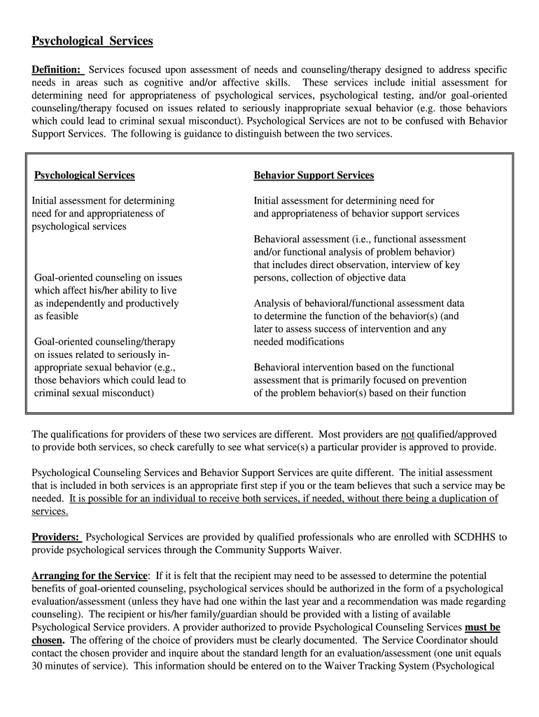 Psychological Services Disabilities and Special Needs Ddsn Sc  Form