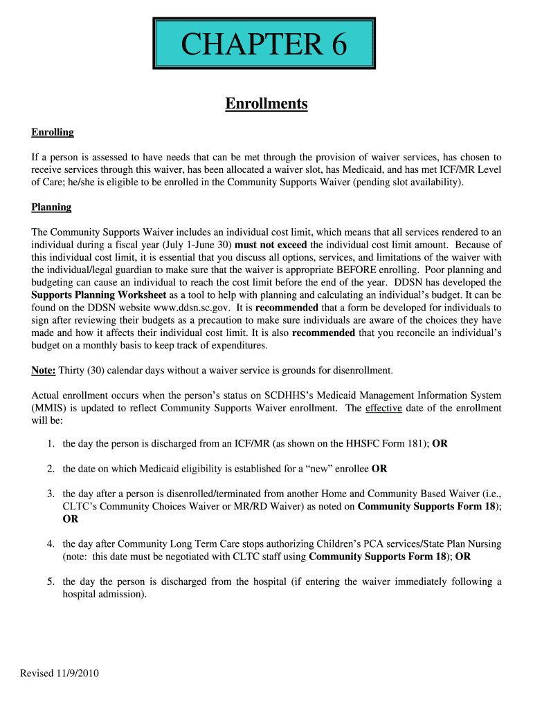 Community Supports Waiver Disabilities and Special Needs Ddsn Sc  Form