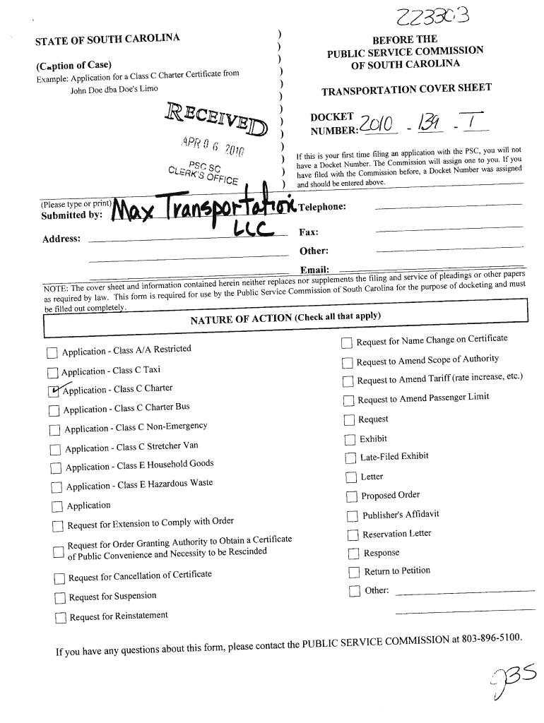 C,ption of Case Example Application for a Class C Charter Certificate from Example Application for a Class C Charter Certificate  Form