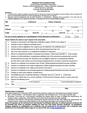 Change for Action Form Sc Department of Education