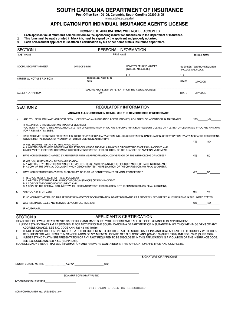 South Carolina Department of Insurance SCDOI Online Services  Form