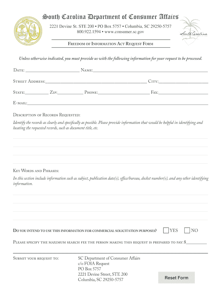 Here South Carolina Department of Consumer Affairs Consumer Sc  Form