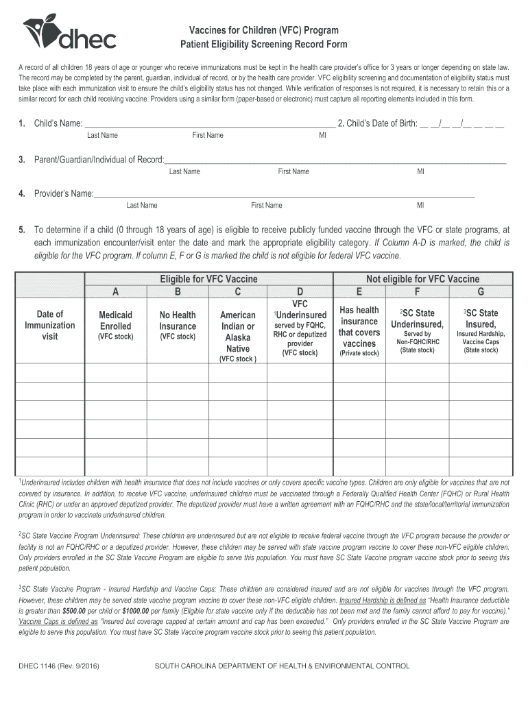 Sc Dhec Form 1146