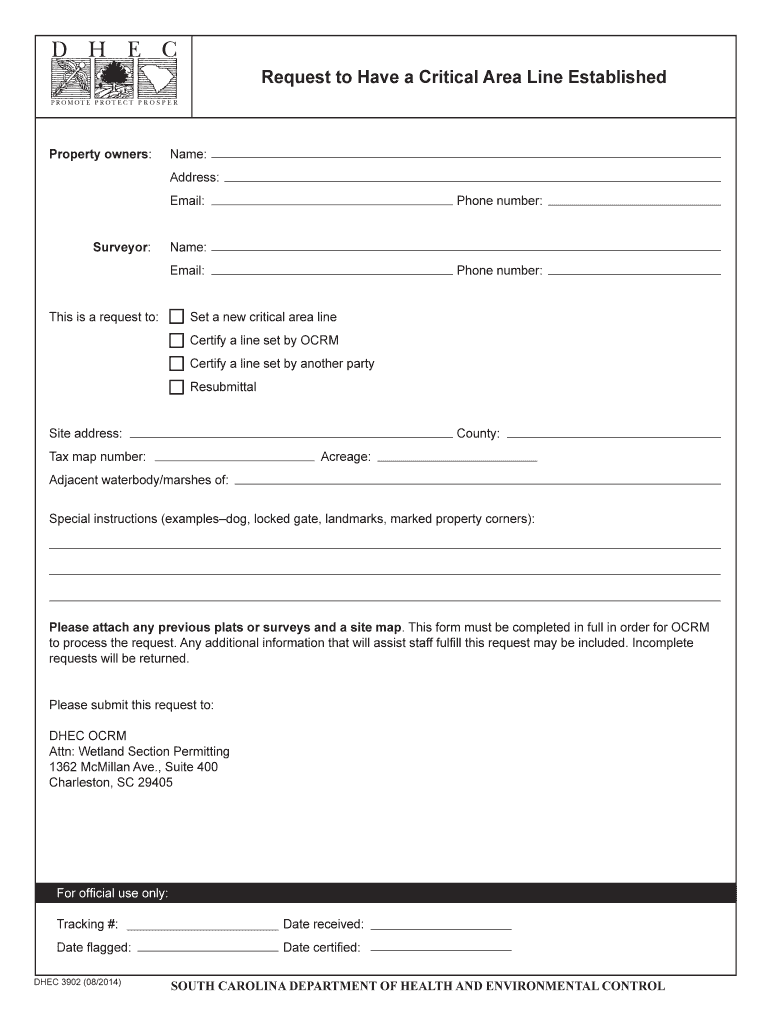 Request to Have a Critical Area Line Established Request to Have a Critical Area Line Established, DHEC 3902  Form