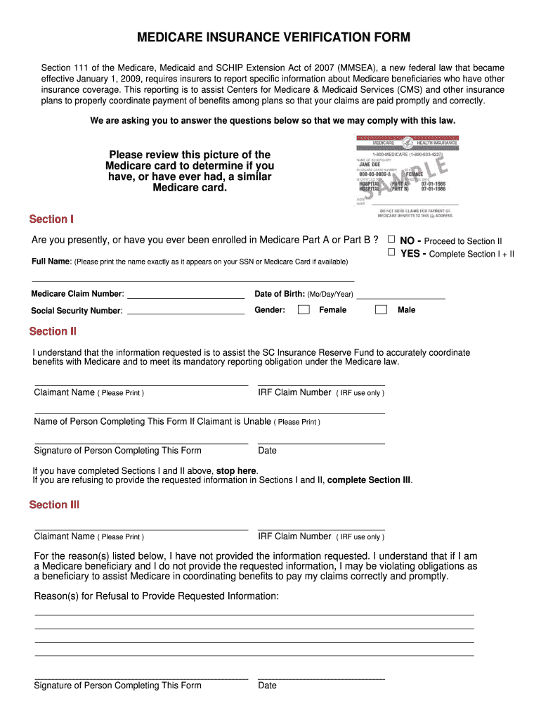 Medicare Insurance Verification Form