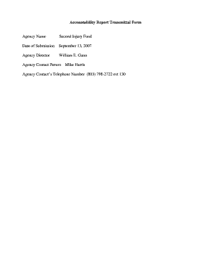 Accountability Report Transmittal Form Second Injury Fund Scsif Sc