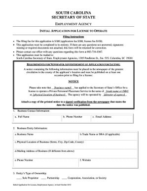 Application for License to Operate an Employment Agency  Form