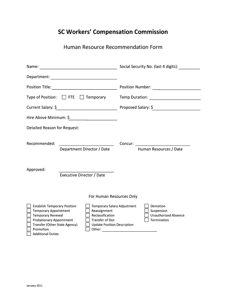 HR Recommendation Form Workers Compensation Commission Wcc Sc