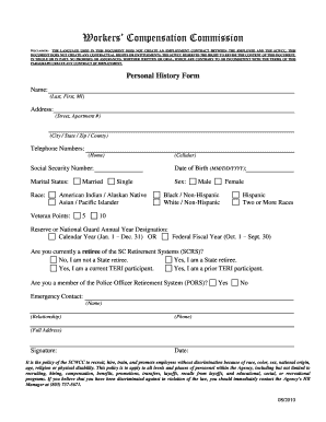 Personal History Form Workers Compensation Commission Wcc Sc