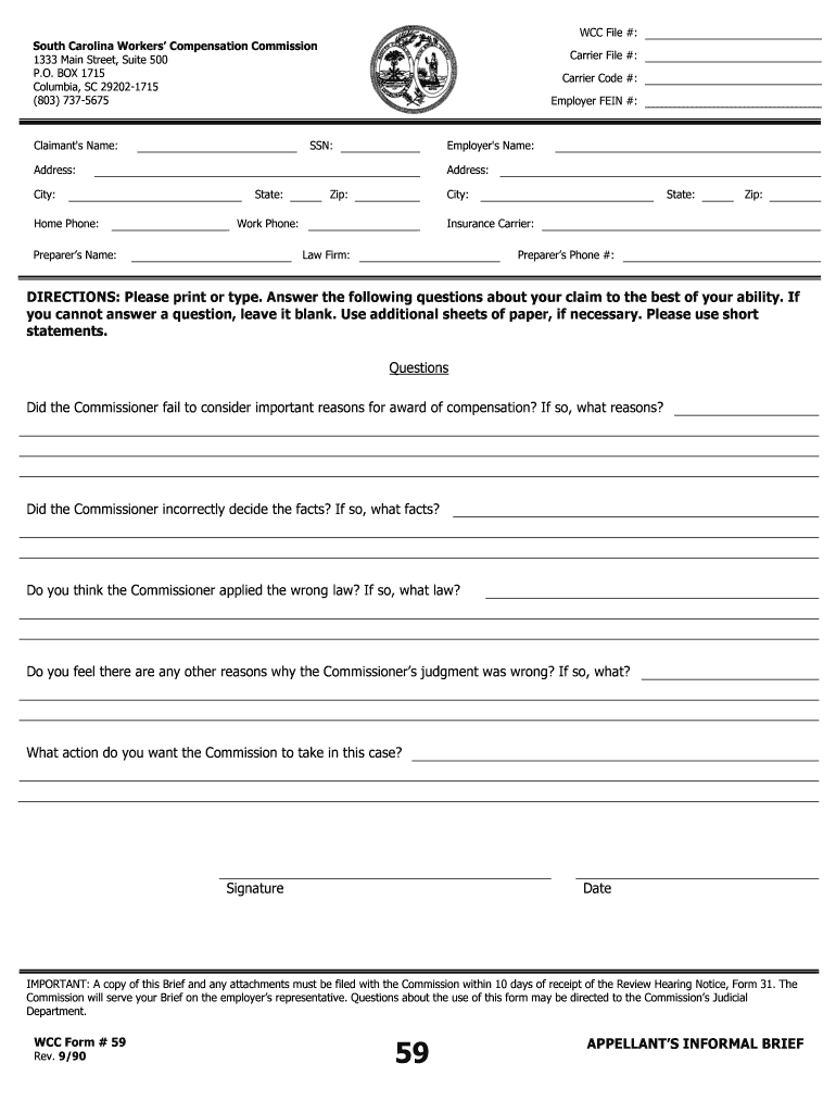 BOX 1715 Columbia, SC 29202 1715 803 737 5675 Wcc Sc Form