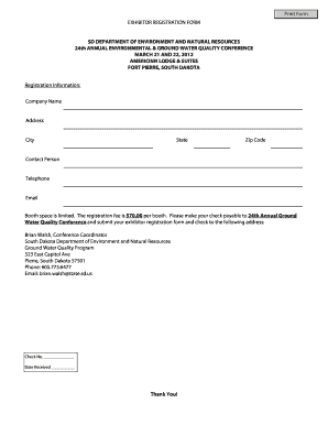 EXHIBITOR REGISTRATION FORM SD DEPARTMENT of Denr Sd