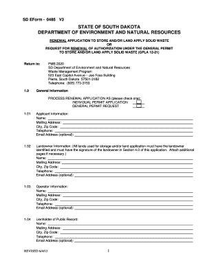 Renewal Application for Storage Andor Land Application Denr Sd  Form