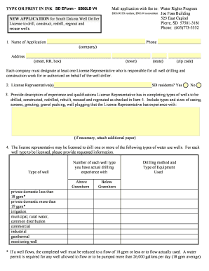 Application for a Well Driller License Denr Sd  Form