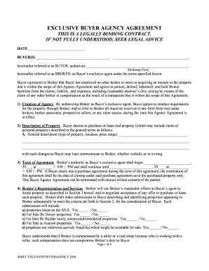  Exclusive Agency Agreement Fillable Form 2008