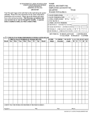 Form 222 South Dakota Department of Labor and Regulation Dlr Sd