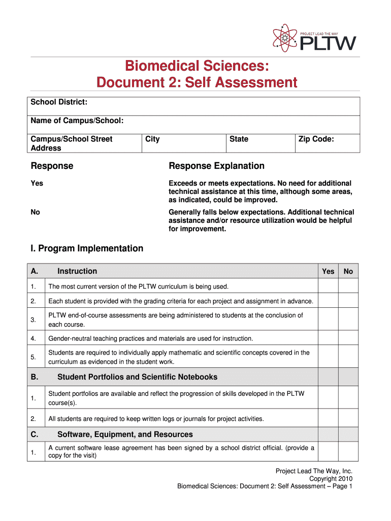 Biomedical Sciences Document 2 Self Assessment Doe Sd  Form