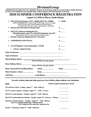 Summer Conference Registration Doe Sd  Form