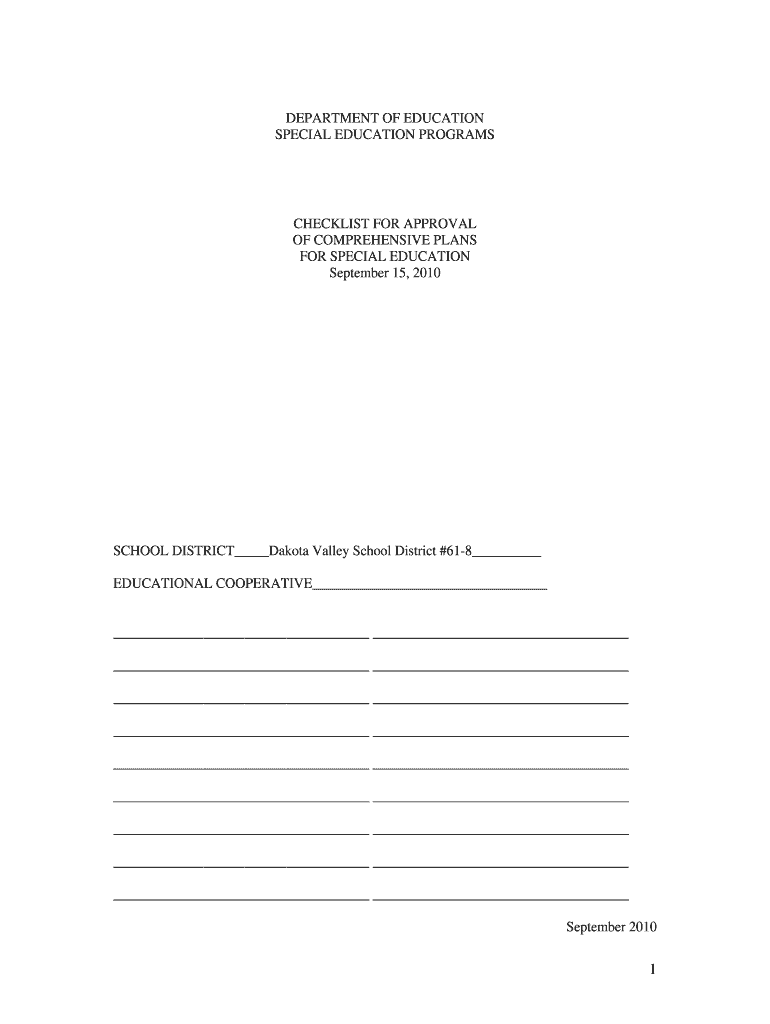 CHECKLIST for APPROVAL of COMPREHENSIVE PLANS for SPECIAL EDUCATION September 15, Doe Sd  Form