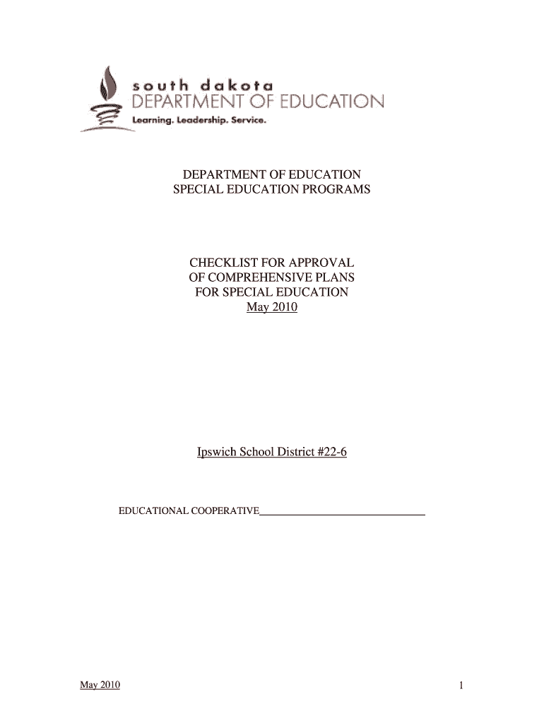 CHECKLIST for APPROVAL of COMPREHENSIVE PLANS for SPECIAL EDUCATION May Doe Sd  Form