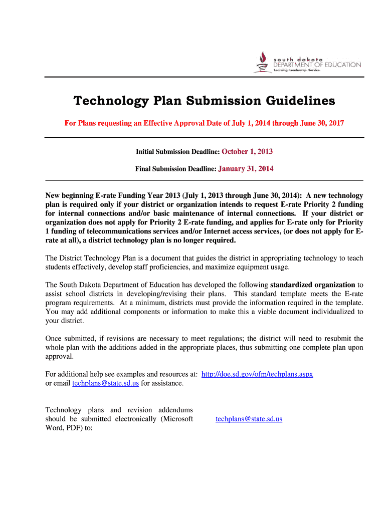 Technology Plan Submission Guidelines Department of Education Doe Sd  Form