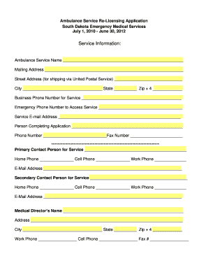 Ambulance Re Licensing South Dakota Department of Public Safety Dps Sd  Form