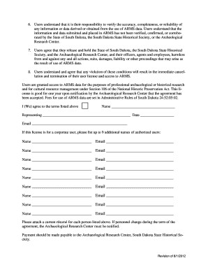 User Agreement South Dakota State Historical Society State of  Form