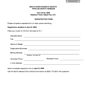 SOUTH DAKOTANORTH DAKOTA PIPELINE SAFETY SEMINAR Puc Sd  Form