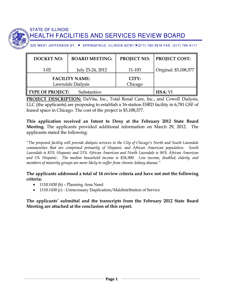 11 103 Lawndale Dialysis Supplemental DOC Hfsrb Illinois  Form