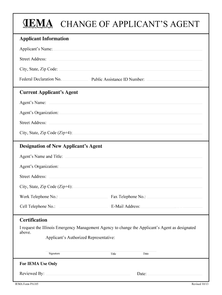 GPADROFormsSTATE20092009 Change of Applicants Agent Wpg Iema Illinois