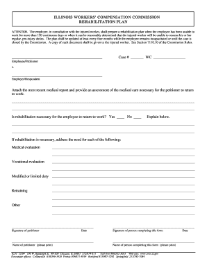Illinois Workers&#039; Compensation Commission Rehabilitation Plan  Form