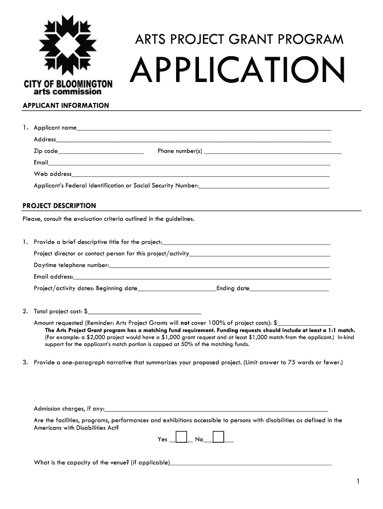 BAC Current Grant Application Form City of Bloomington Bloomington in