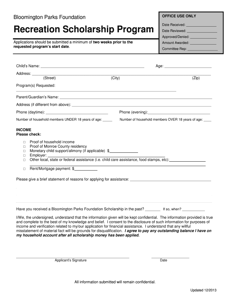 Scholarship Application DOC Bloomington in  Form