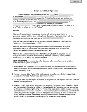 System Impact Study Agreement South Dakota Public Utilities  Form