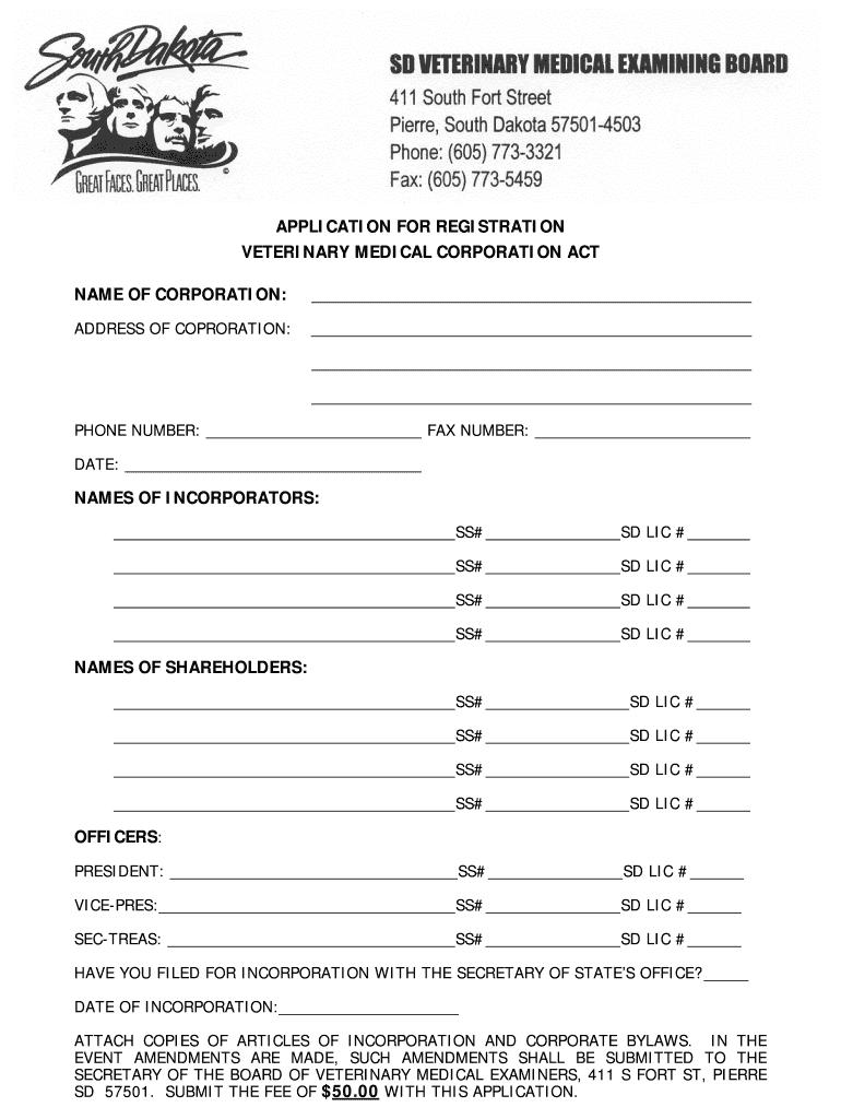 APPLICATION for REGISTRATION VETERINARY MEDICAL Sdda Sd  Form