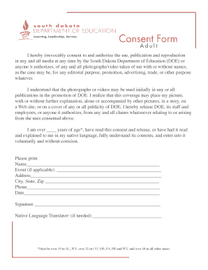 Adult Consent Form Department of Education Doe Sd