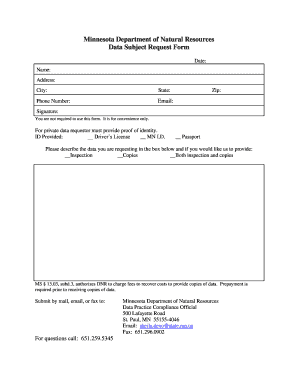 Data Subject Request Form Minnesota Department of Natural Files Dnr State Mn