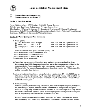 Lake McCarrons Lake Vegetation Management Plan Lake McCarrons Files Dnr State Mn  Form