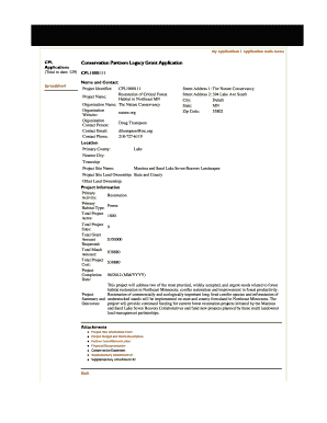 My Applications Application Main Menu CPL Conservation Partners Legacy Grant Application Applications Total to Date 129 CPL10001  Form