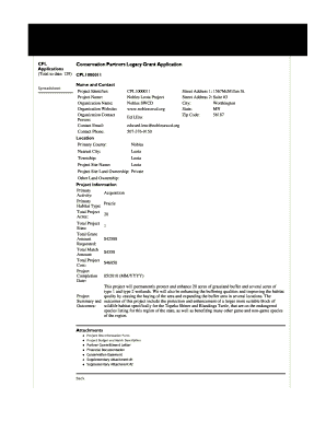 CPL Conservation Partners Legacy Grant Application Applications Total to Date 129 CPL1000011 Spreadsheet Name and Contact Projec  Form