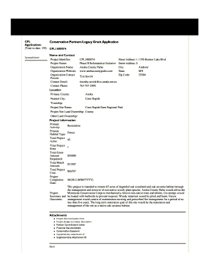 CPL Conservation Partners Legacy Grant Application Applications Total to Date 129 CPL1000074 Spreadsheet Name and Contact Projec  Form