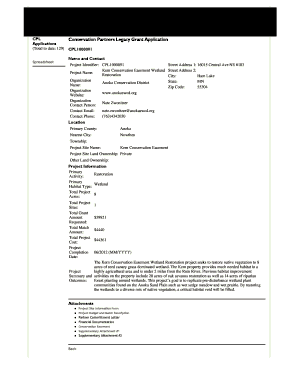 CPL Conservation Partners Legacy Grant Application Applications Total to Date 129 CPL1000091 Spreadsheet Name and Contact Projec  Form