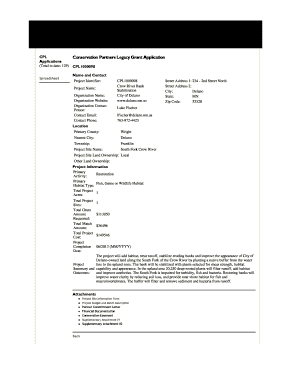 CPL Conservation Partners Legacy Grant Application Applications Total to Date 129 CPL1000098 Spreadsheet Name and Contact Projec  Form