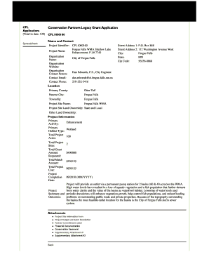 CPL Conservation Partners Legacy Grant Application Applications Total to Date 129 CPL1000100 Spreadsheet Name and Contact Projec  Form