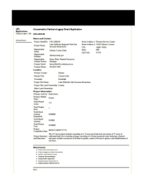 CPL Conservation Partners Legacy Grant Application Applications Total to Date 129 CPL1000105 Spreadsheet Name and Contact Projec  Form