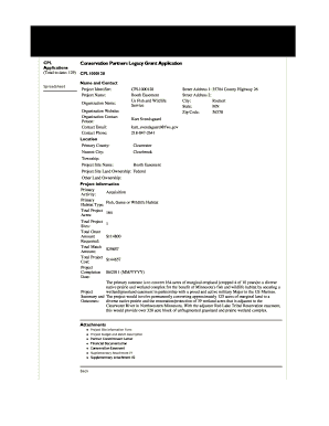 CPL Conservation Partners Legacy Grant Application Applications Total to Date 129 CPL1000128 Spreadsheet Name and Contact Projec  Form