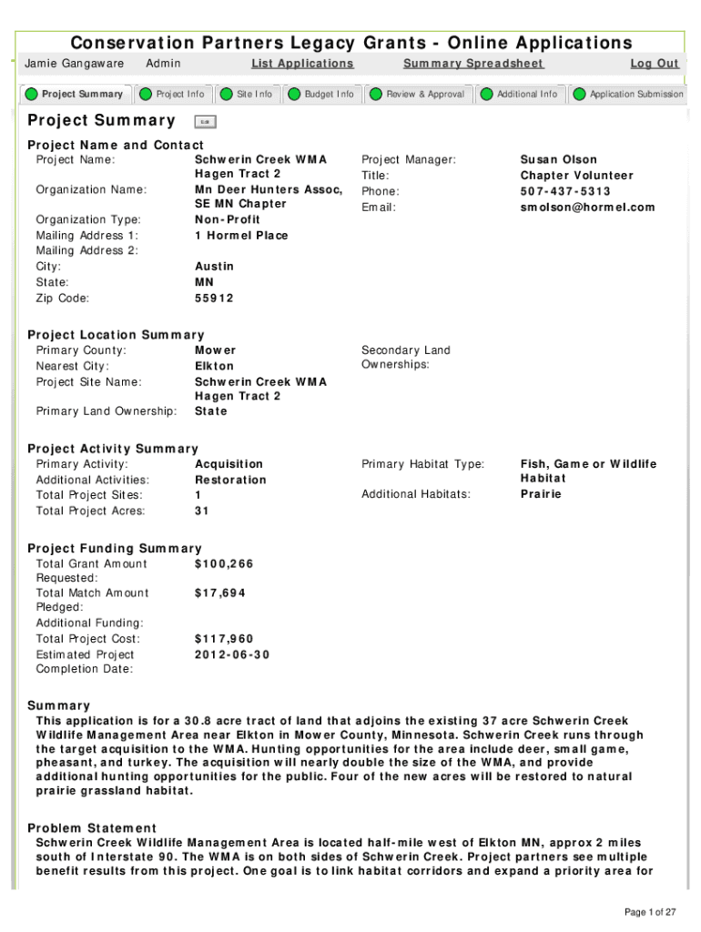 Conservation Partners Legacy Grant Application Files  Form