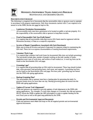 Giasnowmobiledocumentationchecklist Disadvantaged Business Enterprise Special Provisions Form Files Dnr State Mn