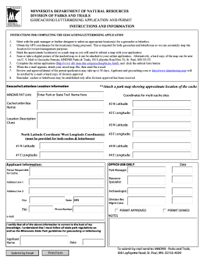 Geocahing Permit Form Minnesota Department of Natural Resources Files Dnr State Mn